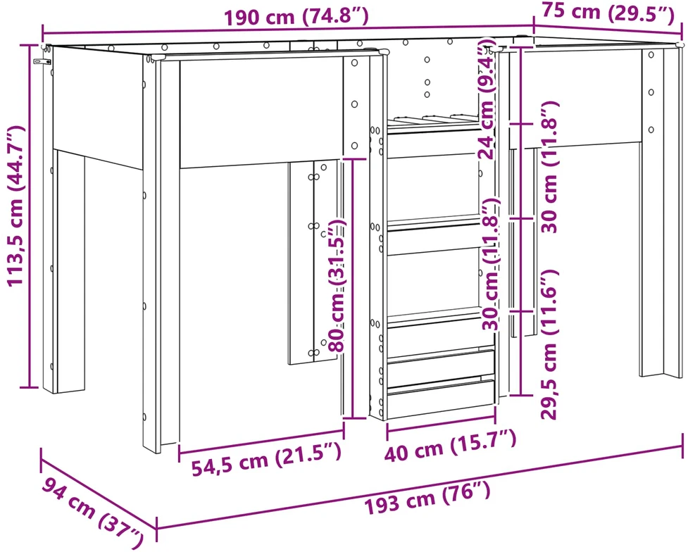 Vaikų dvigulė lova Pilkas Sonoma 75 x 190 cm Apdirbta mediena