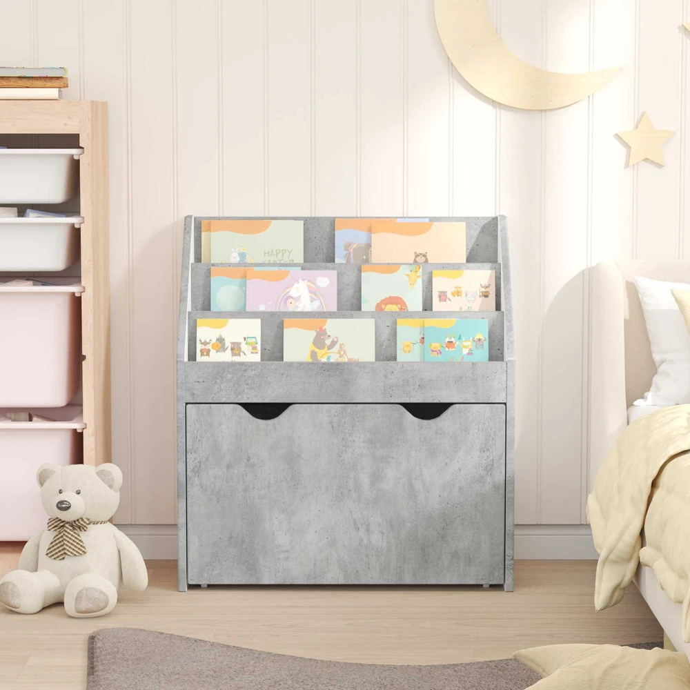 Vaikų knygų lentyna su stalčių Betono pilka 60 x 29,5 x 69 cm