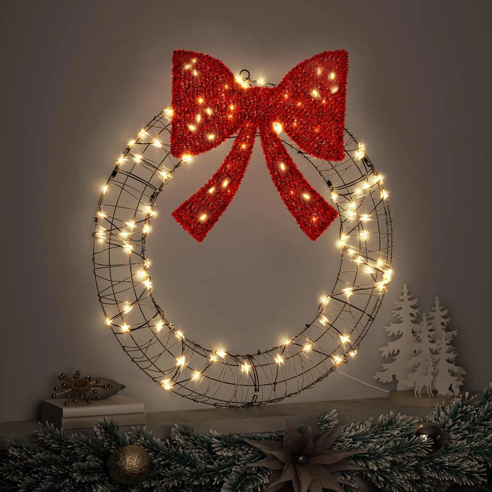 Vainikas Šilta balta 75 x 75 x 8 cm Ratanas 60 LED