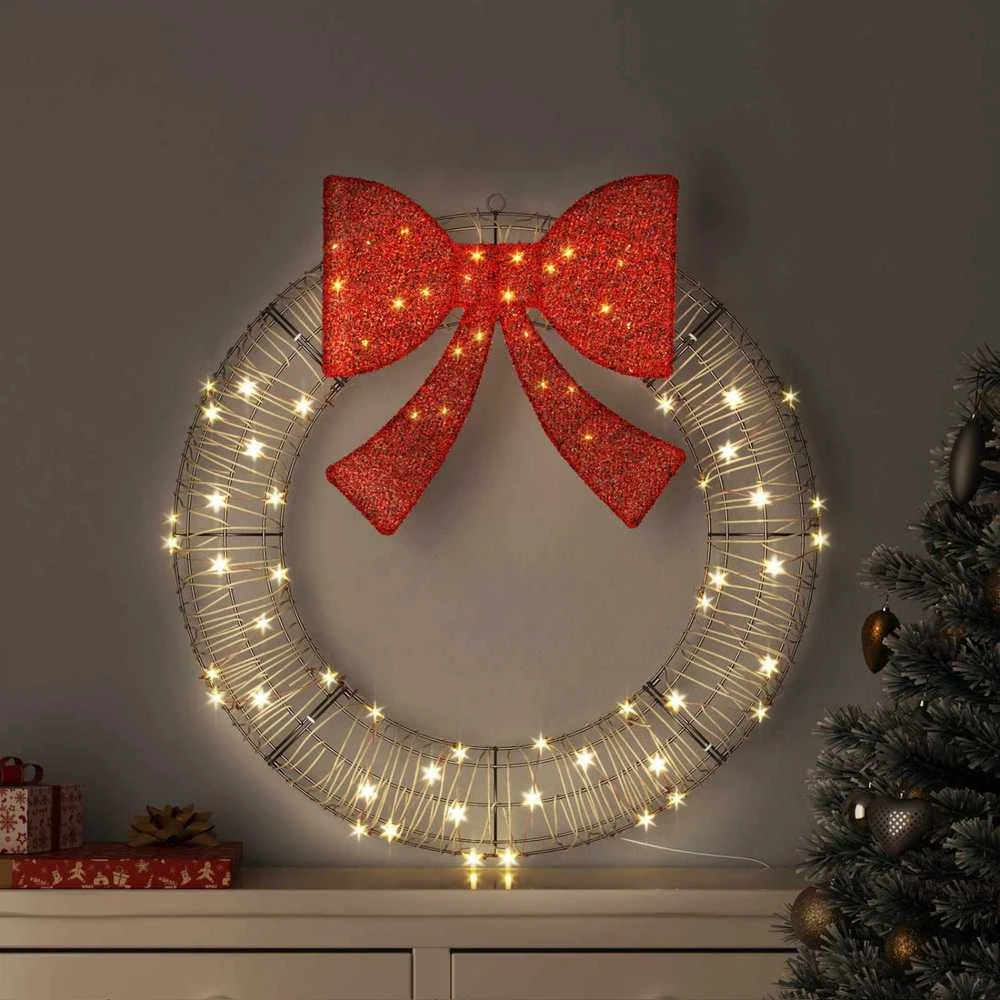 Vainikas 80 LED Šilta balta 90 x 90 x 9 cm Ratanas