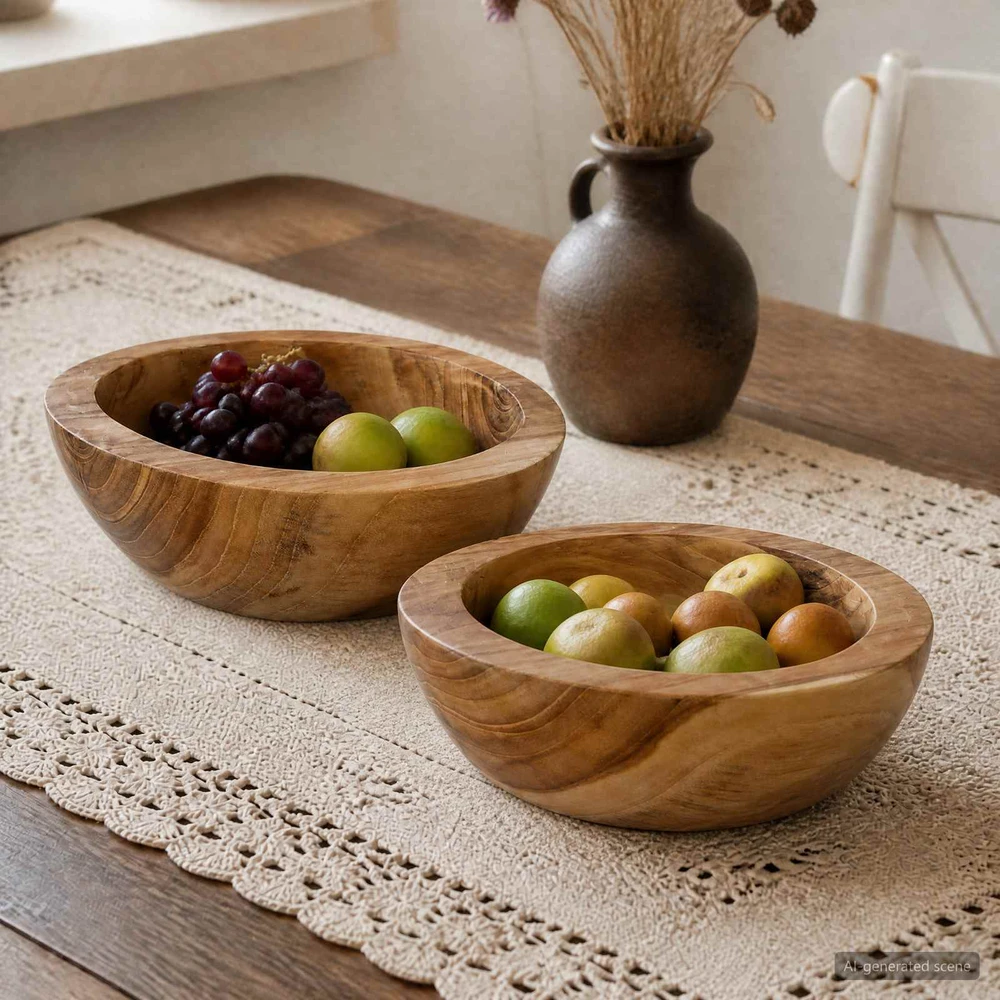 Vaisių dubuo JEPARA 2 vnt. Teak medžio rudas