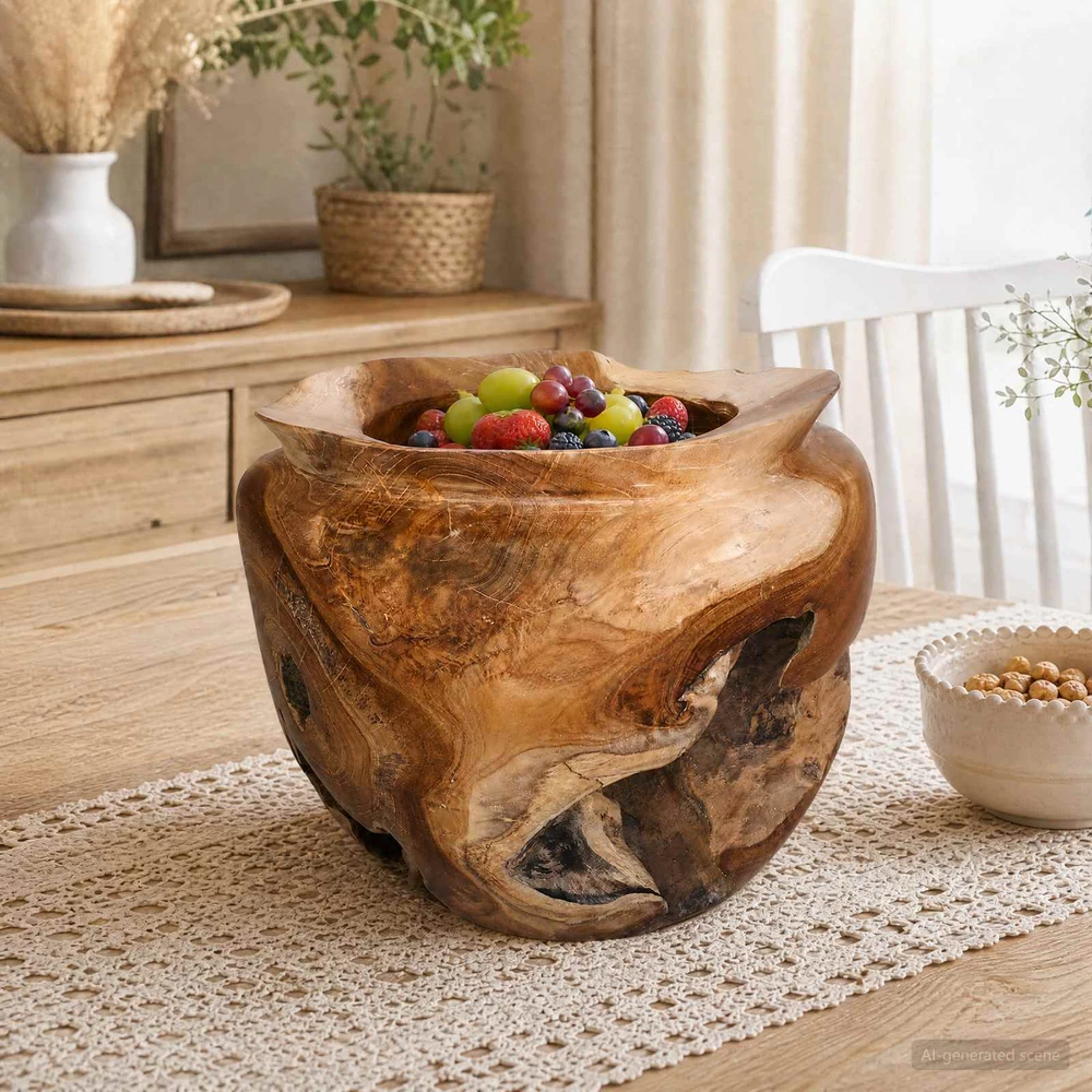 Vaisių dubuo JEPARA Teak medžio rudas Ø 35 cm
