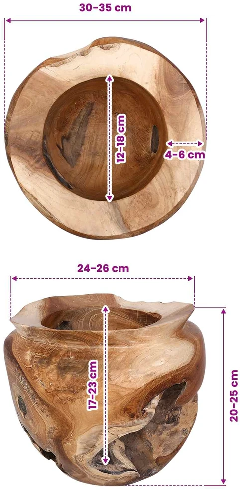 Vaisių dubuo JEPARA Teak medžio rudas Ø 35 cm