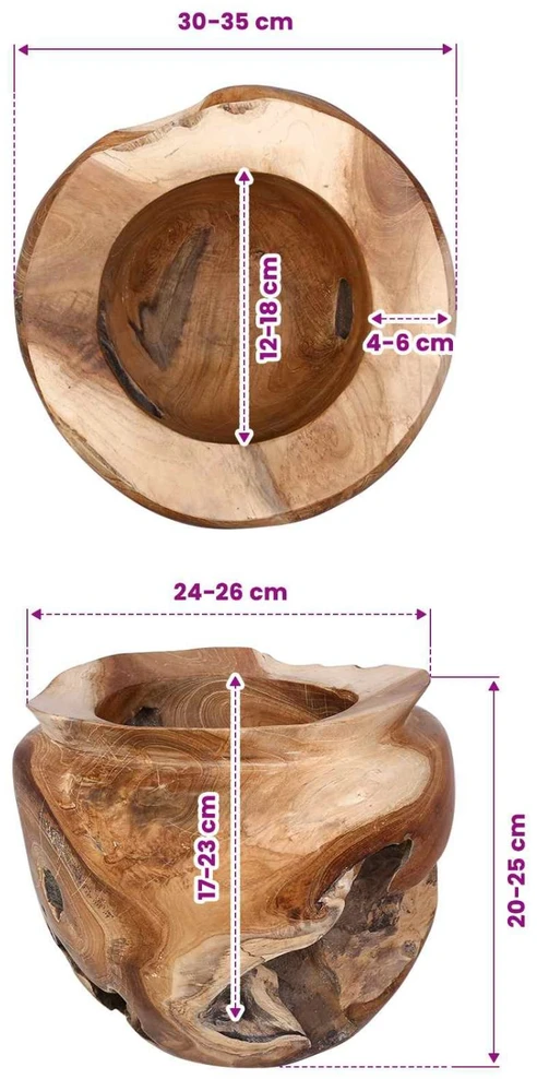 Vaisių dubuo JEPARA Teak medžio rudas Ø 35 cm