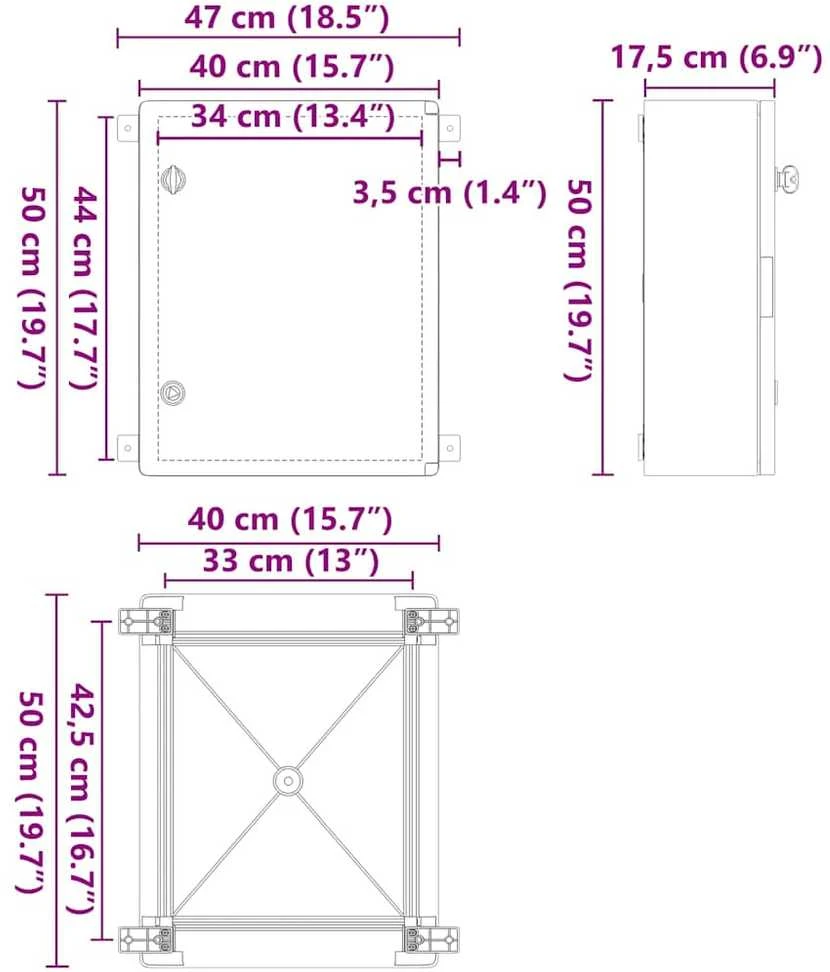Control Cabinet Pilka 47 x 17,5 x 50 cm ABS plastikas