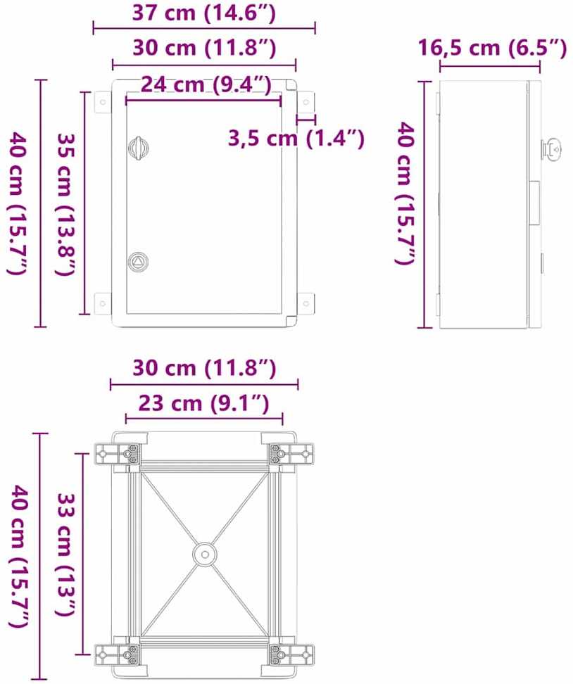 Control Cabinet Pilka 37 x 16,5 x 40 cm ABS plastikas