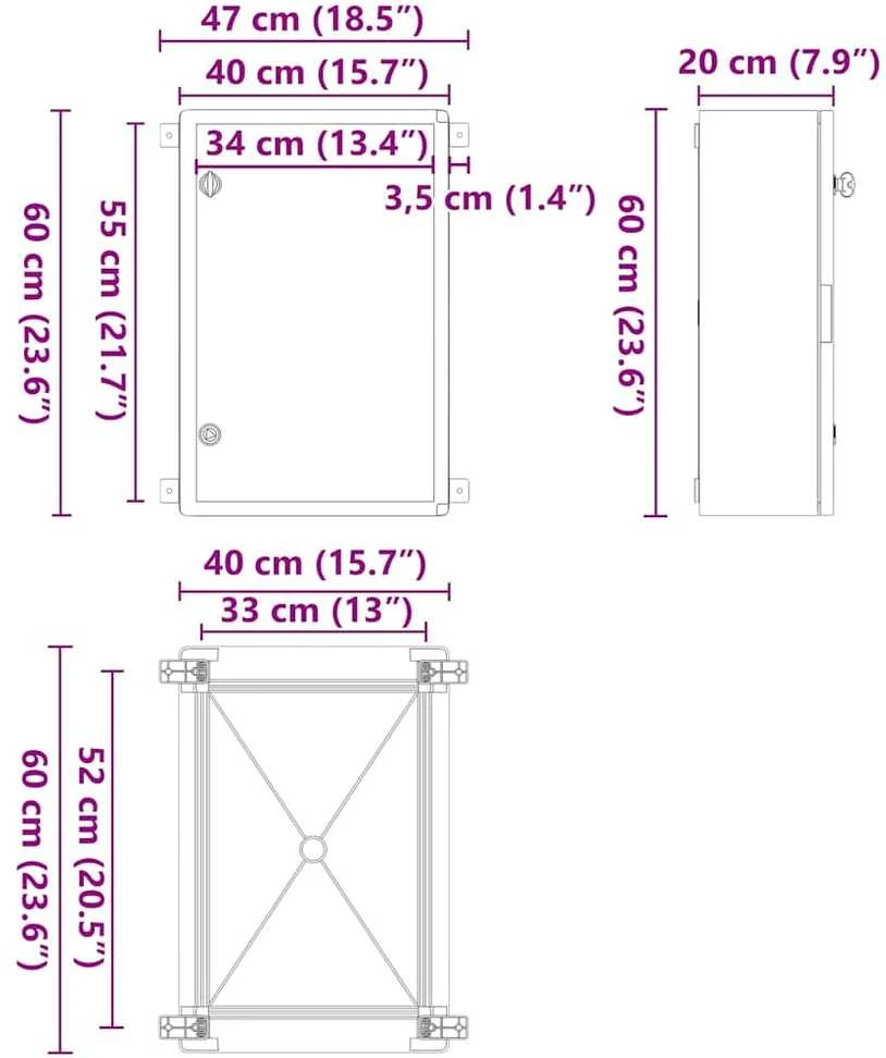 Control Cabinet Pilka 47 x 20 x 50 cm ABS plastikas