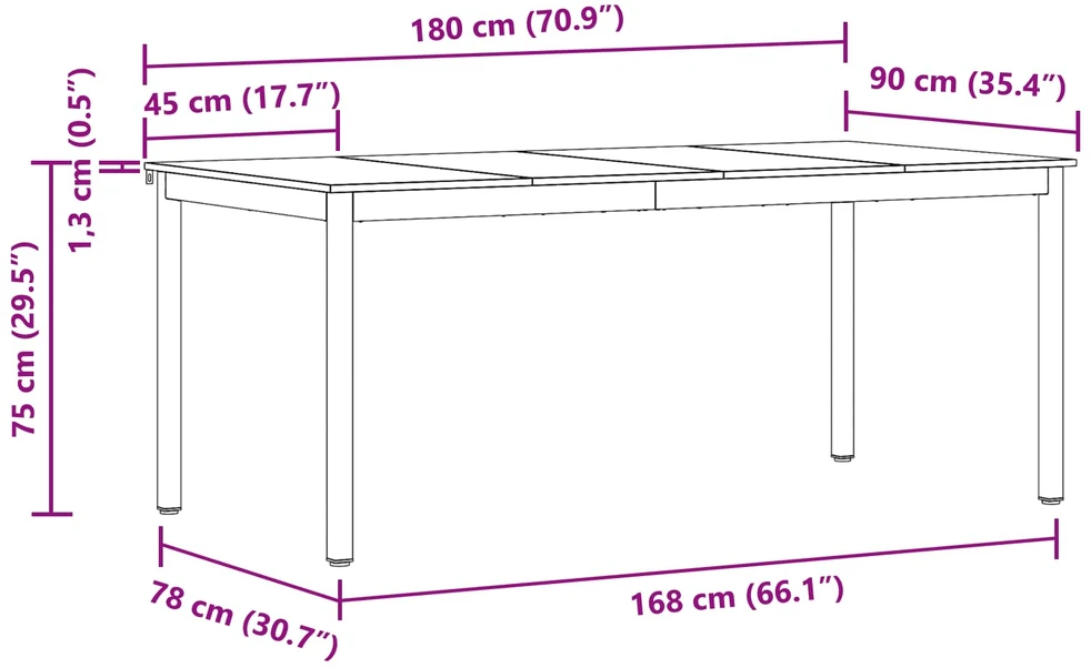 Valgomieji stalai 180 x 90 x 75 cm Apdirbta mediena