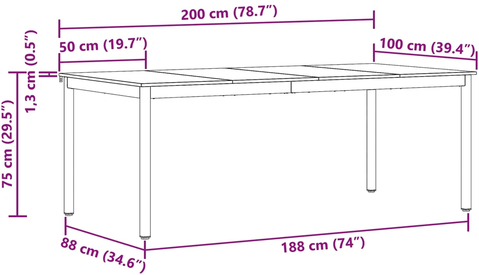 Valgomieji stalai 200 x 100 x 75 cm Apdirbta mediena