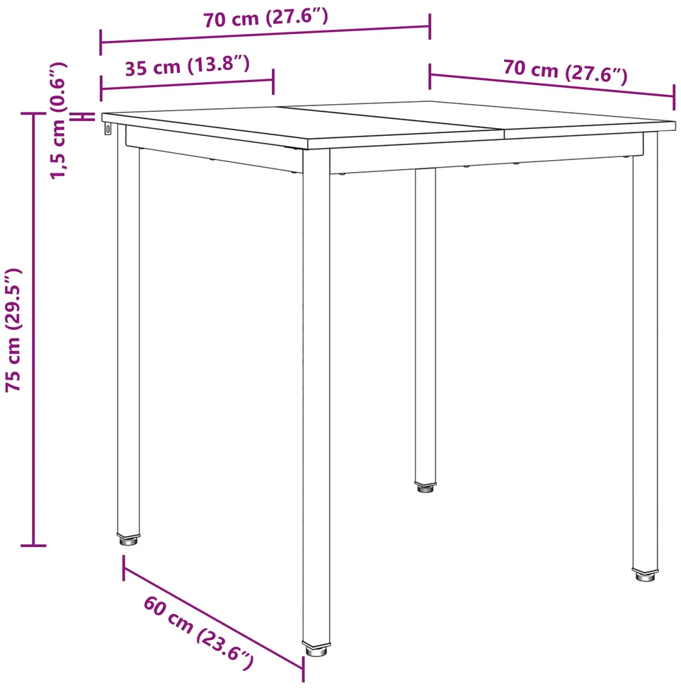Valgomieji stalai 70 x 70 x 75 cm Apdirbta mediena Pilka Sonoma