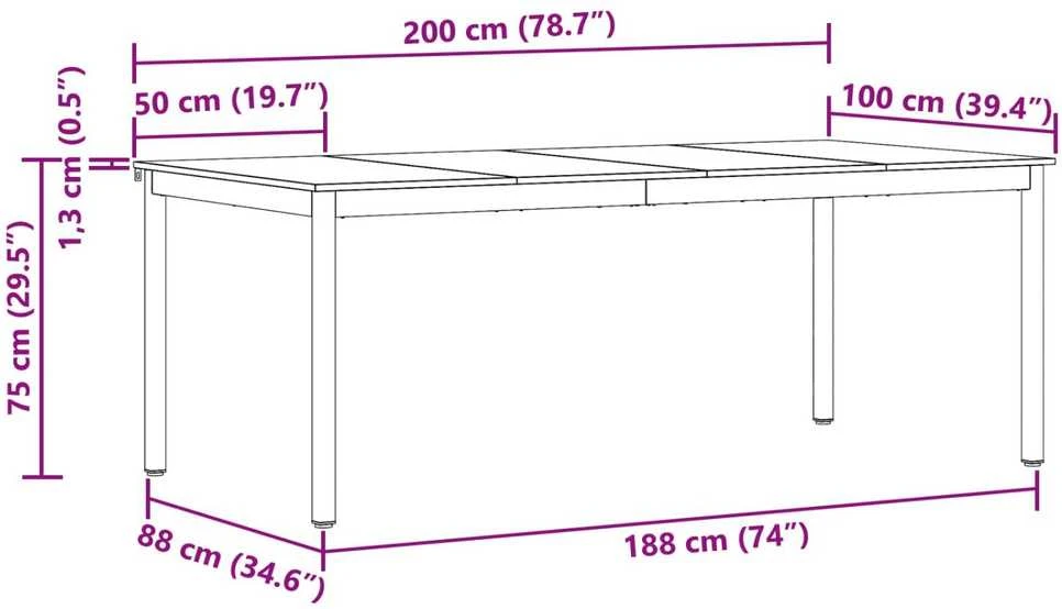 Valgomieji stalai 200 x 100 x 75 cm Apdirbta mediena