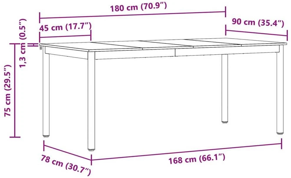 Valgomieji stalai 180 x 90 x 75 cm Apdirbta mediena