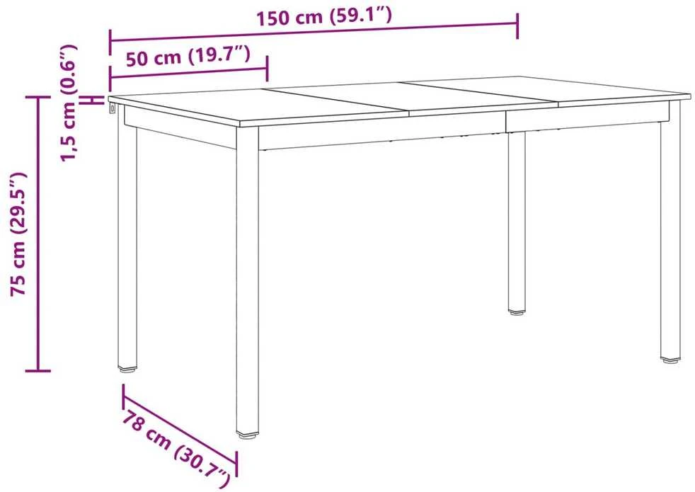 Valgomieji stalai 150 x 78 x 75 cm METALAS
