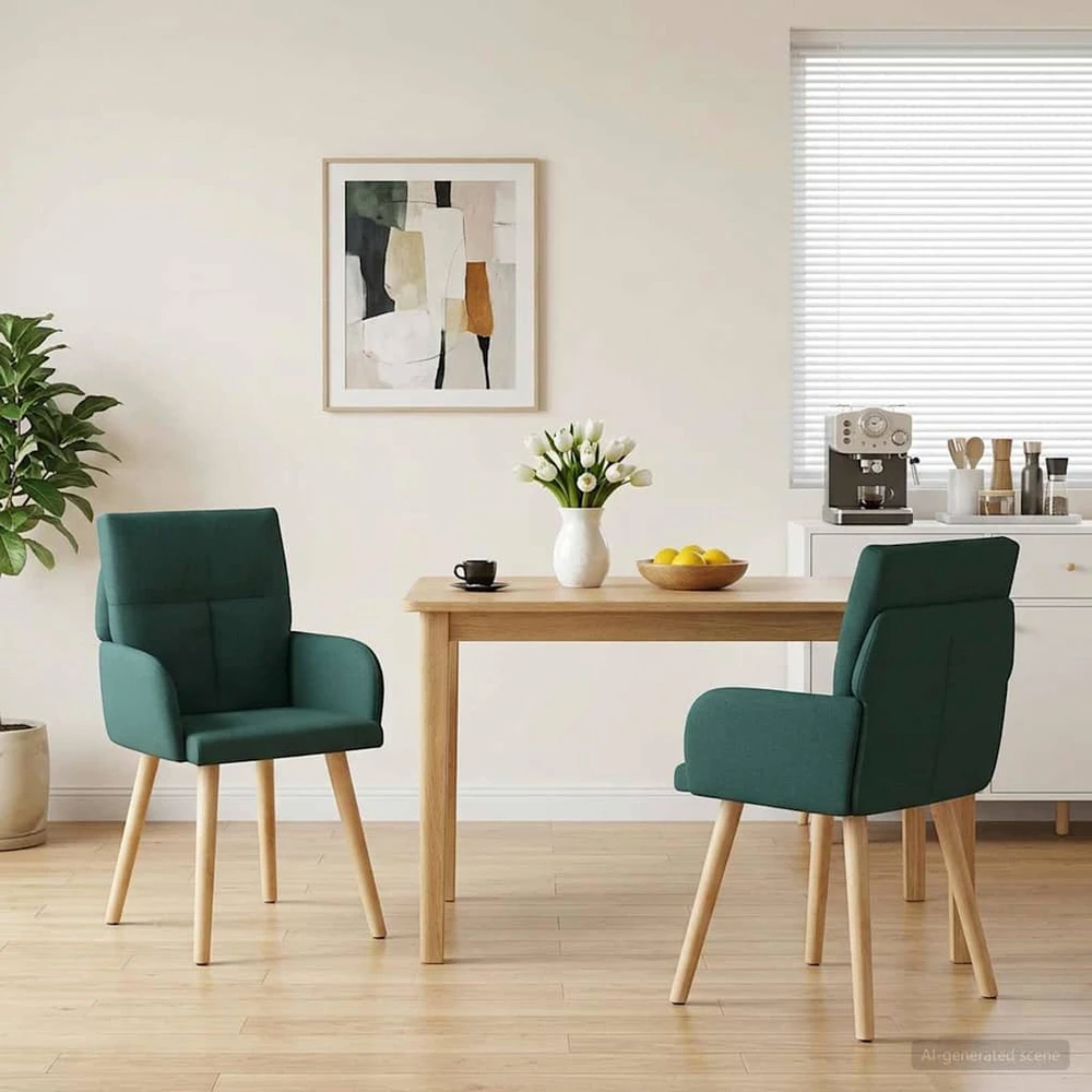 Valgomojo kėdės 2 vnt. Audinys Tamsiai žalia 60 x 56 x 93 cm