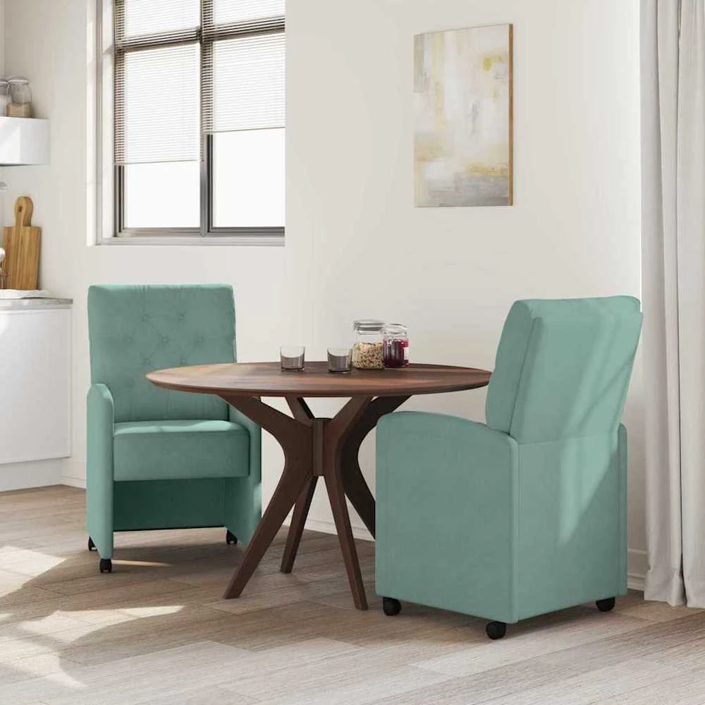 Valgomojo Kėdės su Ratukais 2 vnt. Aksomas jūros žalia