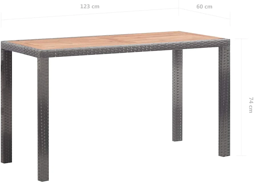Valgomojo komplektas, 5 dalių, antracito, ratanas ir akacija