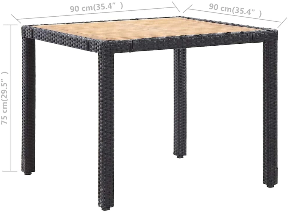 Lauko baldų komplektas Valgomojo komplektas su pagalvėmis, 5 dalių, juodas, ratanas