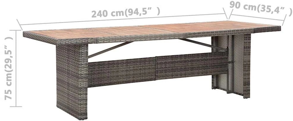 Lauko baldų komplektas Valgomojo komplektas su pagalvėmis, 9 dalių, pilkas, ratanas