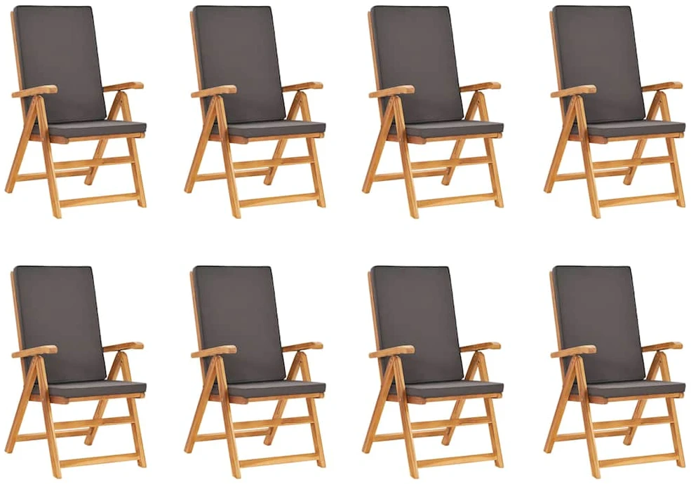Lauko baldų komplektas Valgomojo komplektas su pilkomis pagalvėmis, 9 dalių, tikmedis