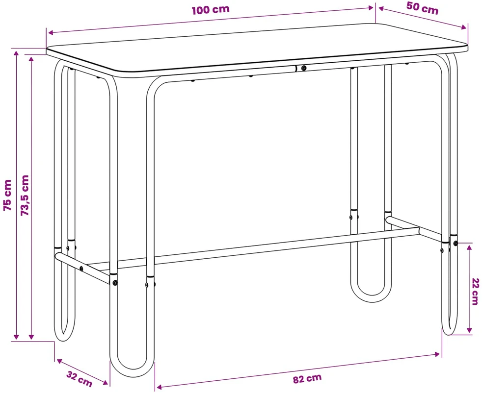 Valgomojo stalas 100 x 50 x 75 cm Apdirbta mediena Stačiakampio