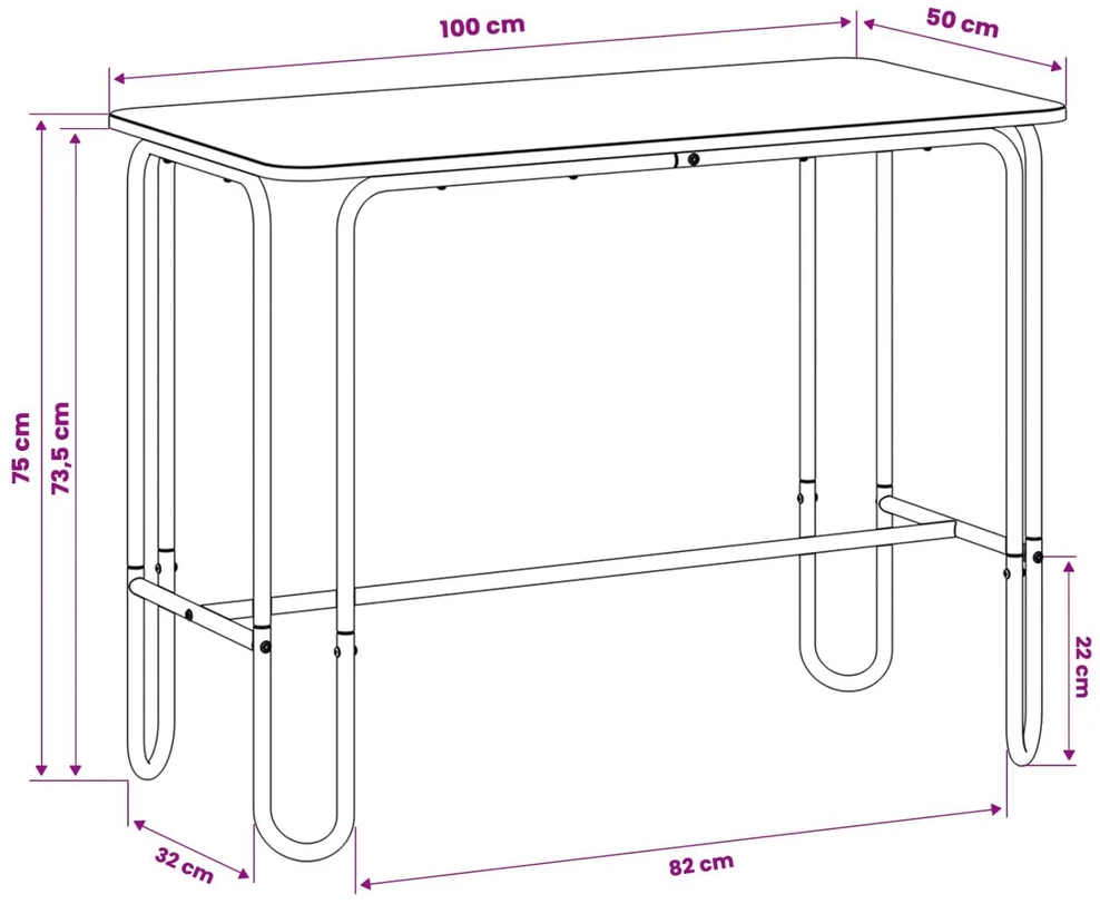 Valgomojo stalas 100 x 50 x 75 cm Apdirbta mediena Juoda