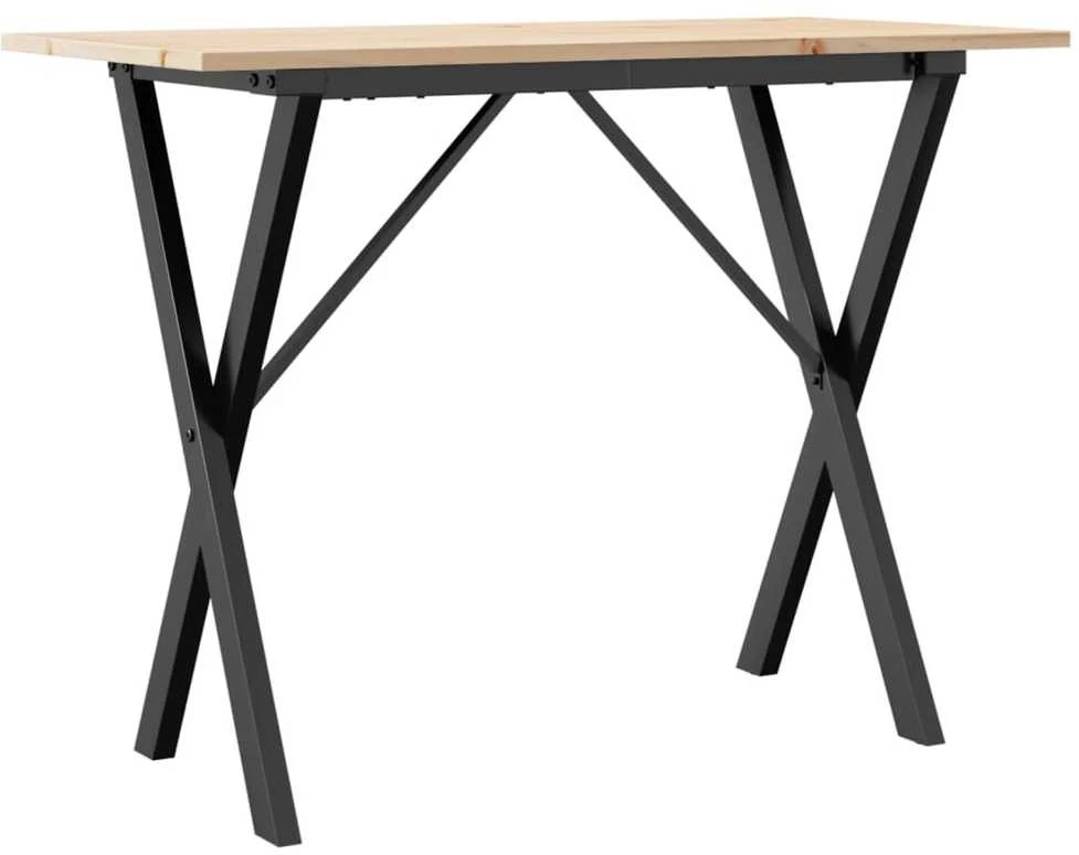 Valgomojo stalas, 100x50x75cm, pušis ir plieno, X formos rėmas
