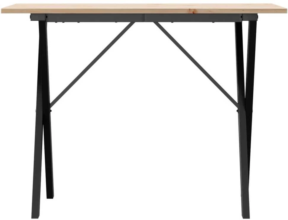 Valgomojo stalas, 100x50x75cm, pušis ir plieno, X formos rėmas