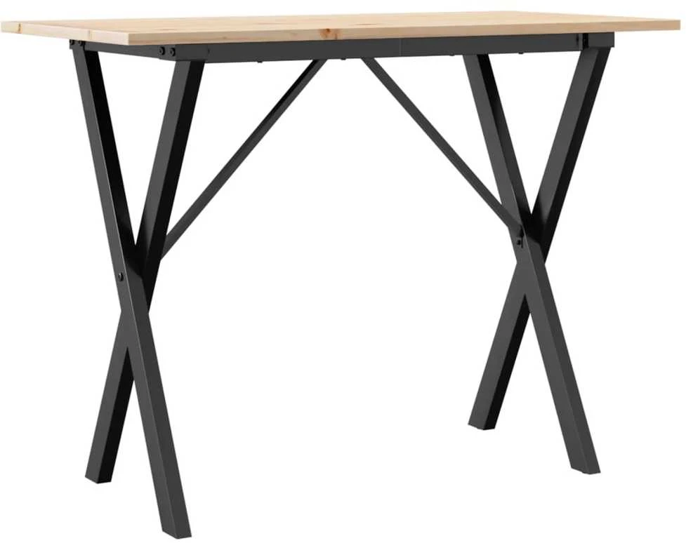 Valgomojo stalas, 100x50x75cm, pušis ir plieno, X formos rėmas