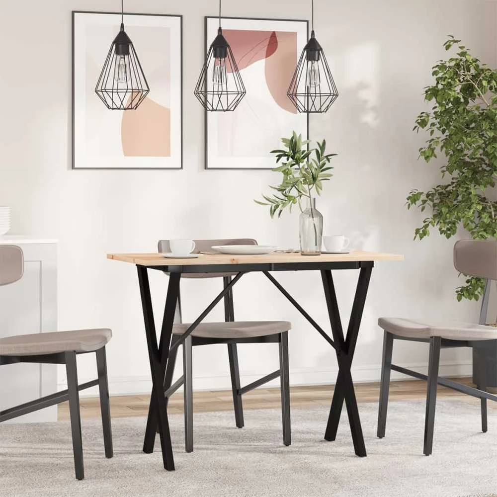 Valgomojo stalas, 100x50x75cm, pušis ir plieno, X formos rėmas