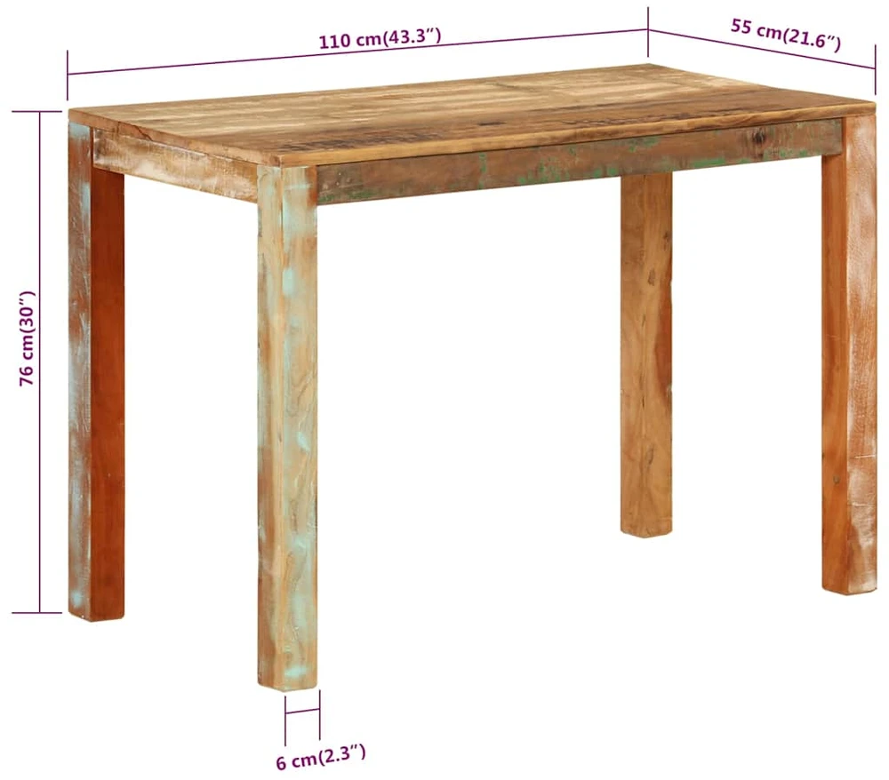 Valgomojo stalas, 110x55x76cm, perdirbtos medienos masyvas