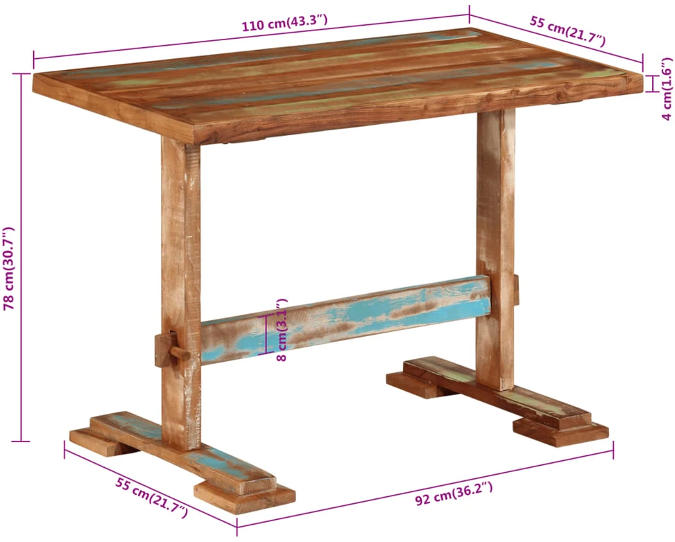 Valgomojo stalas, 110x55x78cm, perdirbtos medienos masyvas
