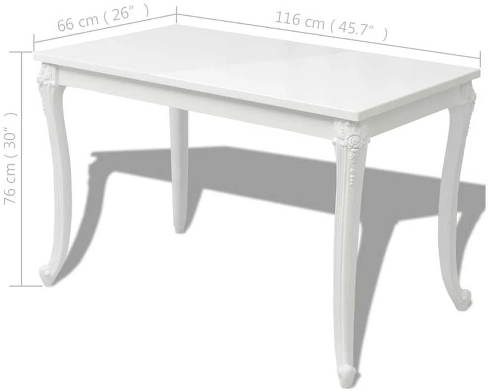Valgomojo stalas, 116x66x76cm, labai blizgus, baltas