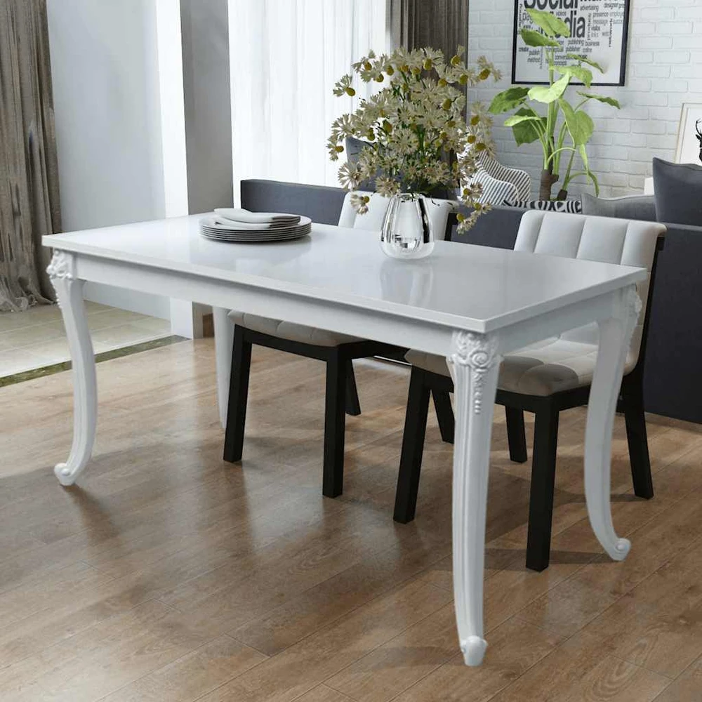 Valgomojo stalas, 116x66x76cm, labai blizgus, baltas