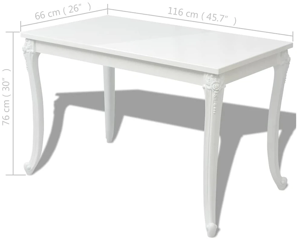 Valgomojo stalas, 116x66x76cm, labai blizgus, baltas