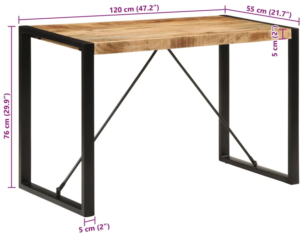 Valgomojo stalas, 120x55x76cm, mango medienos masyvas
