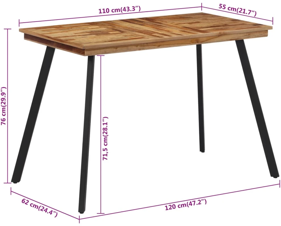 Valgomojo stalas, 120x62x76cm, tikmedžio medienos masyvas