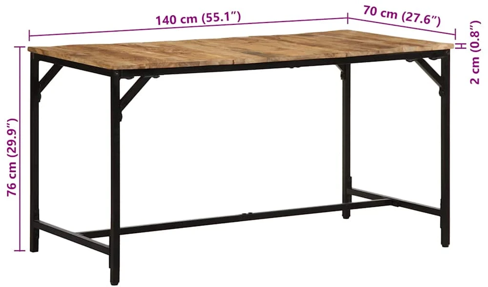Valgomojo stalas, 140x70x75cm, mango medienos masyvas