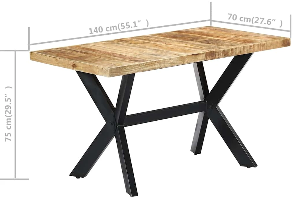 Valgomojo stalas, 140x70x75cm, neapdorotas mango med. masyvas