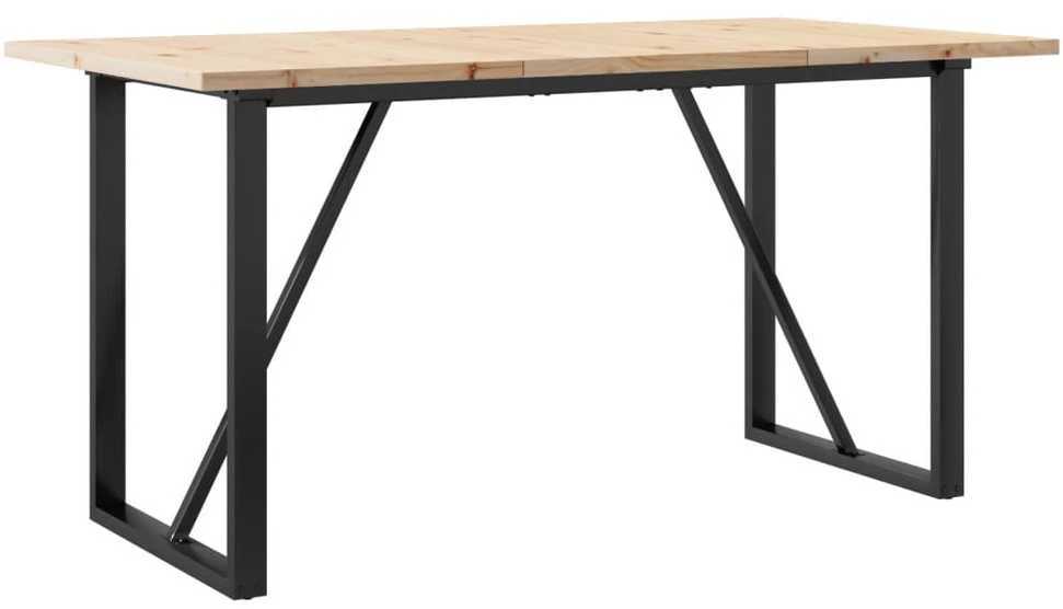 Valgomojo stalas, 140x80x75,5cm, pušis ir plieno, O formos rėmas