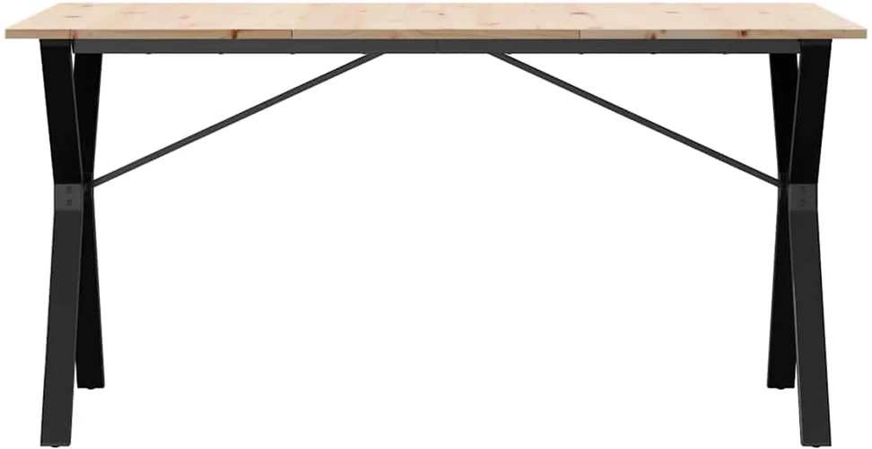 Valgomojo stalas, 140x80x75cm, pušis ir plieno, Y formos rėmas
