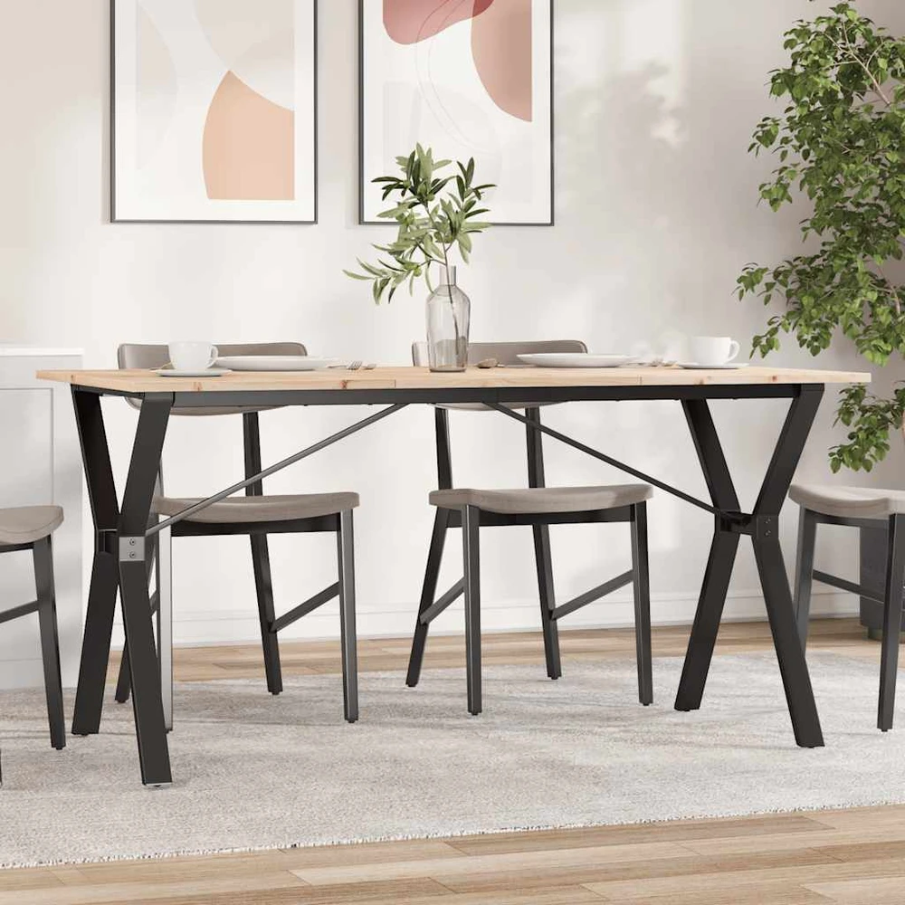 Valgomojo stalas, 140x80x75cm, pušis ir plieno, Y formos rėmas
