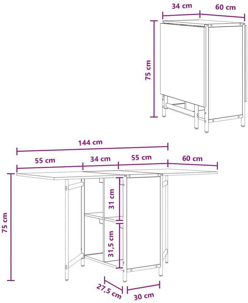 Valgomojo stalas 144 x 60 x 75 cm Apdirbta mediena Stačiakampio