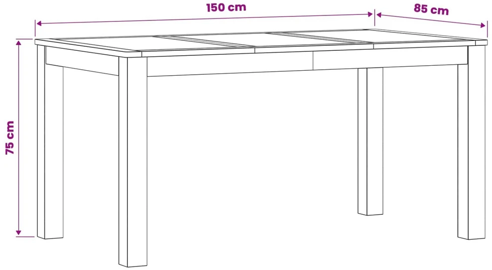 Valgomojo stalas 150 x 85 x 75 cm Kietas ąžuolo medis Natūrali