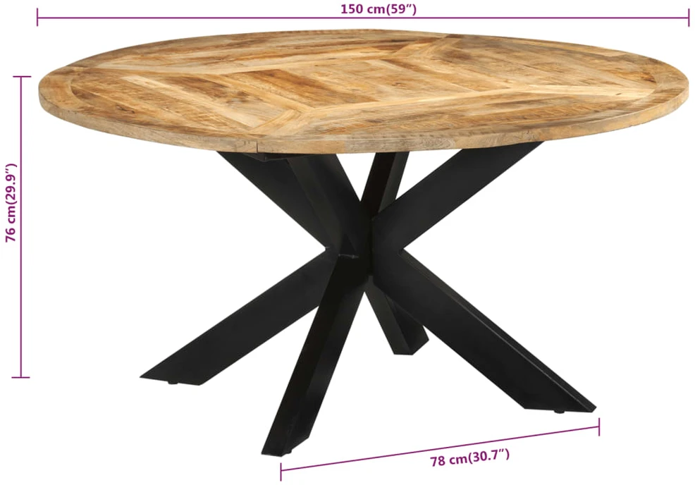 Valgomojo stalas, 150x76cm, neapdorotos mango medienos masyvas