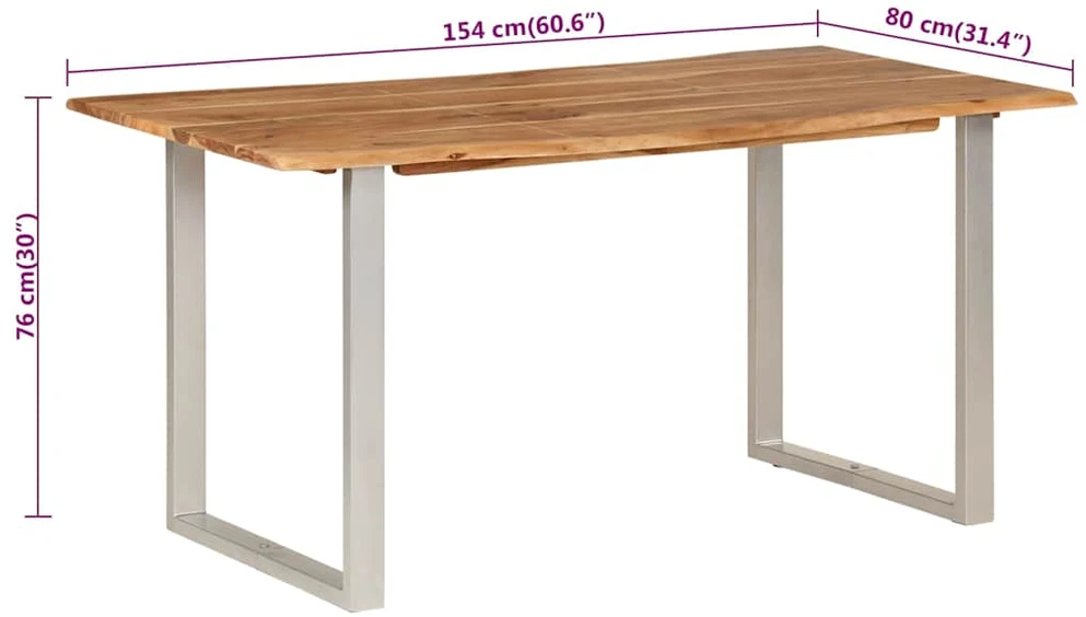 Valgomojo stalas, 154x80x76cm, akacijos medienos masyvas