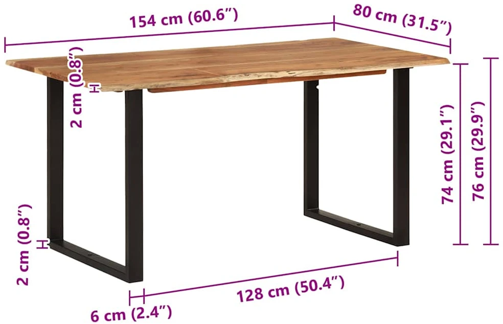 Valgomojo stalas, 154x80x76cm, akacijos medienos masyvas