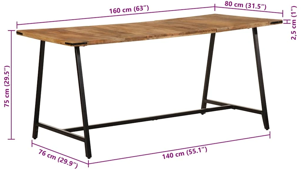 Valgomojo stalas, 160x80x75cm, mango medienos masyvas