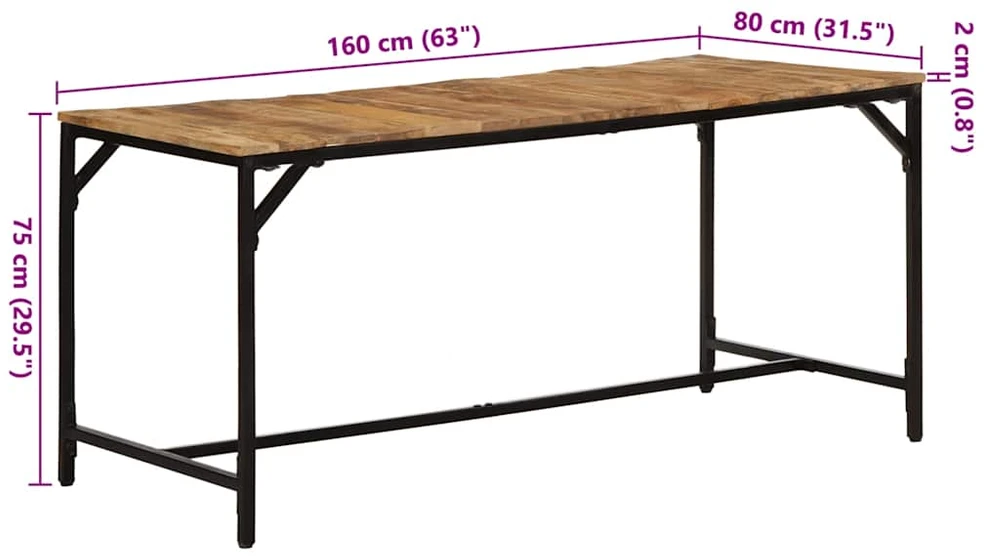 Valgomojo stalas, 160x80x75cm, mango medienos masyvas