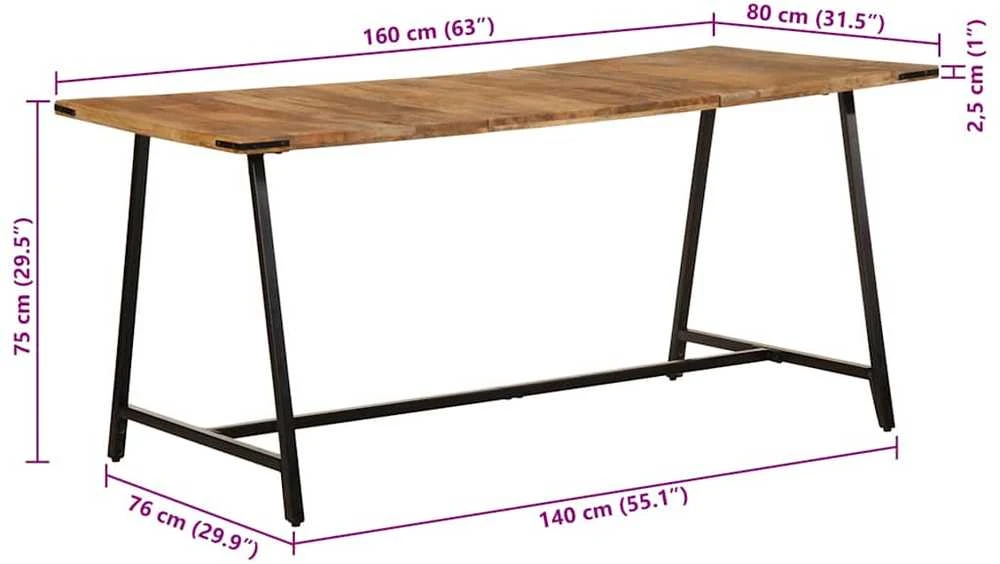 Valgomojo stalas, 160x80x75cm, mango medienos masyvas