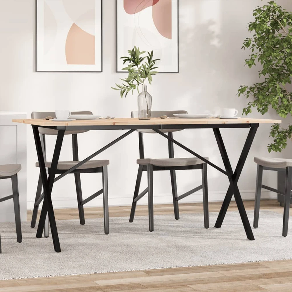 Valgomojo stalas, 160x80x75cm, pušis ir plieno, X formos rėmas